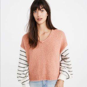 Balloon-Sleeve Pullover Sweater in Colorblock